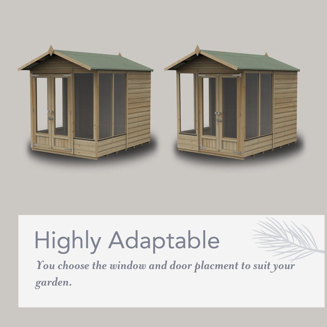 Forest Beckwood Apex Summerhouse 8×6 – Double Door – 4 Windows – 1 Side Opening - JJ Building Materials