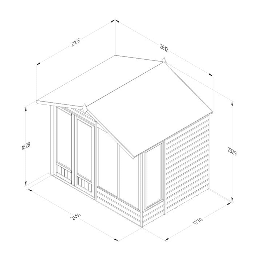 Forest Beckwood Apex Summerhouse 8×6 – Double Door – 4 Windows – 1 Side Opening - JJ Building Materials