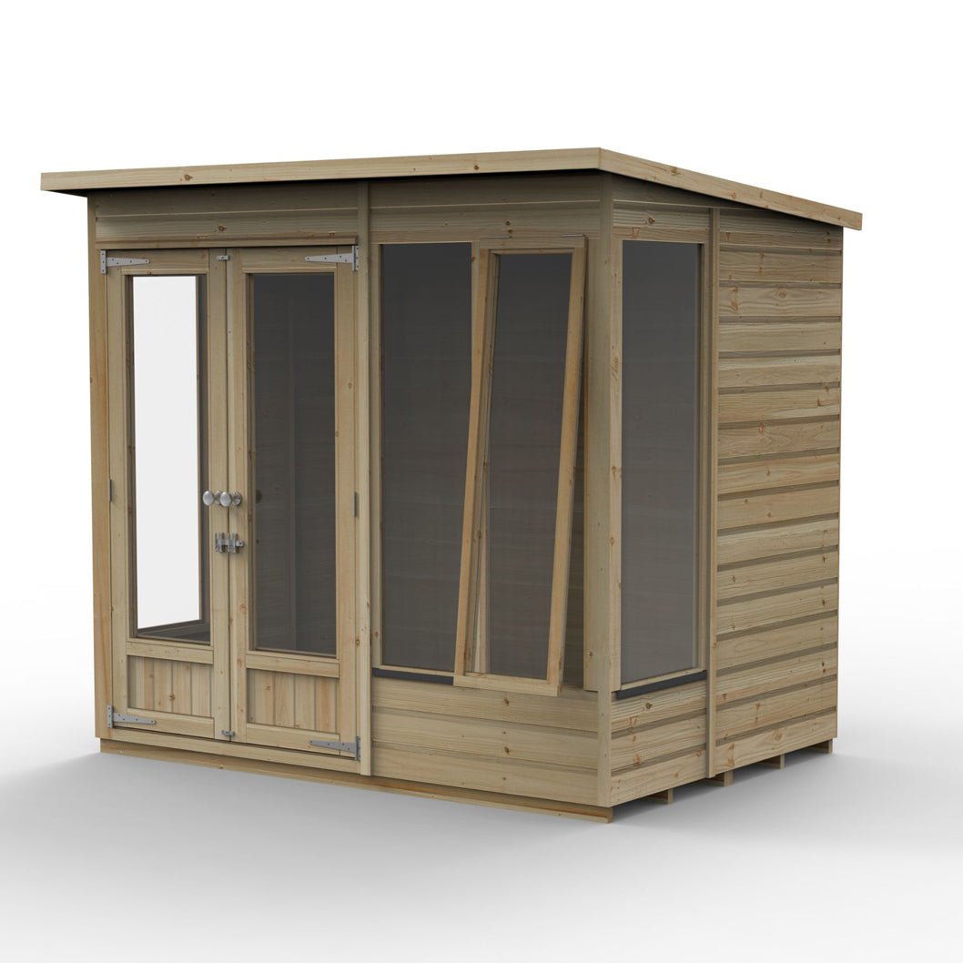Forest Beckwood Pent Summerhouse 7×5 – Double Door – 4 Windows – 1 Front Opening - JJ Building Materials