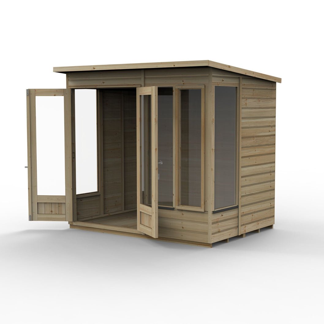 Forest Beckwood Pent Summerhouse 7×5 – Double Door – 4 Windows – 1 Front Opening - JJ Building Materials