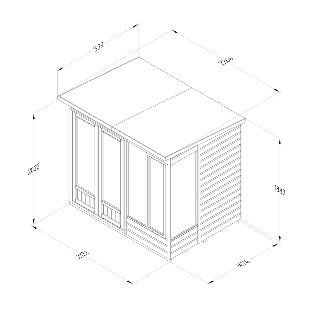 Forest Beckwood Pent Summerhouse 7×5 – Double Door – 4 Windows – 1 Front Opening - JJ Building Materials