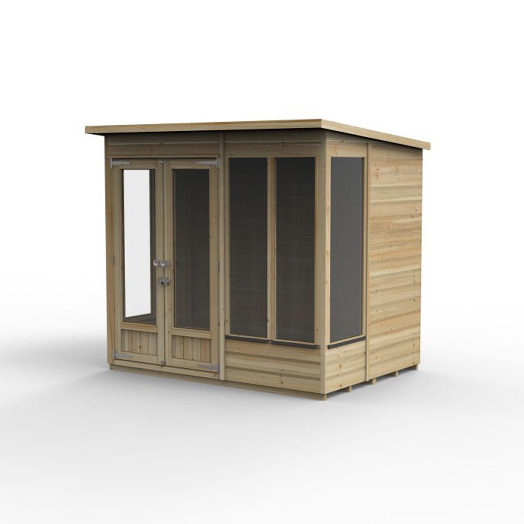 Forest Beckwood Pent Summerhouse 7×5 – Double Door – 4 Windows – 1 Side Opening - JJ Building Materials