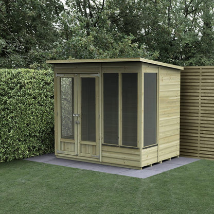 Forest Beckwood Pent Summerhouse 7×5 – Double Door – 4 Windows – 1 Side Opening - JJ Building Materials