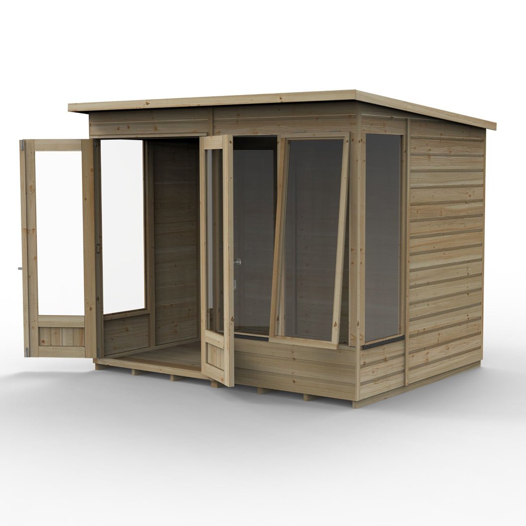 Forest Beckwood Pent Summerhouse 8×6 – Double Door – 4 Windows – 1 Side Opening - JJ Building Materials
