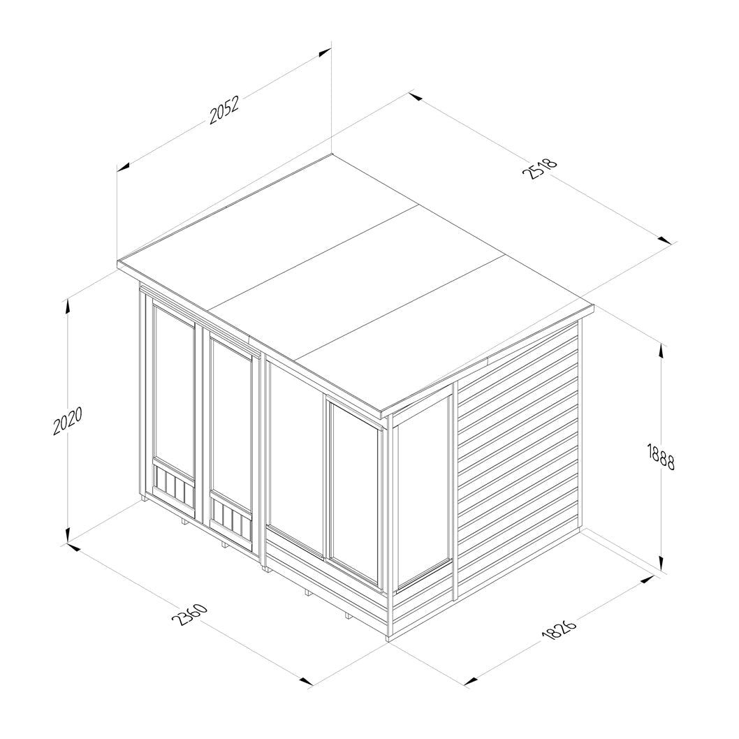 Forest Beckwood Pent Summerhouse 8×6 – Double Door – 4 Windows – 1 Side Opening - JJ Building Materials