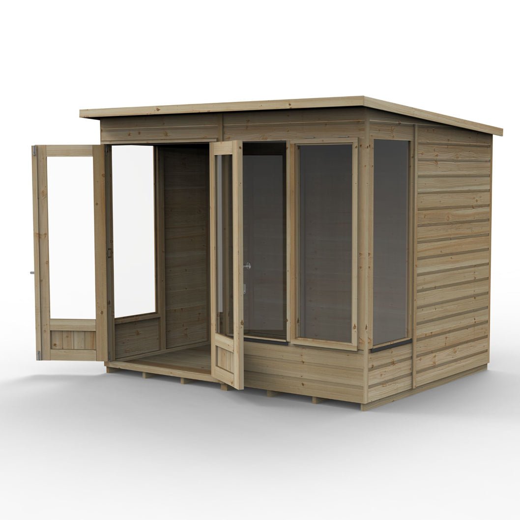 Forest Beckwood Pent Summerhouse 8×6 – Double Door – 4 Windows – 1 Side Opening - JJ Building Materials