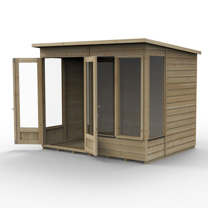Forest Beckwood Pent Summerhouse 8×6 – Double Door – 4 Windows – 1 Side Opening - JJ Building Materials