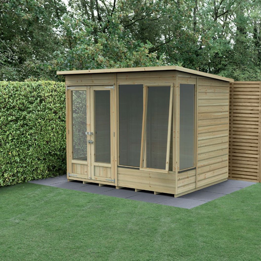 Forest Beckwood Pent Summerhouse 8×6 – Double Door – 4 Windows – 1 Side Opening - JJ Building Materials