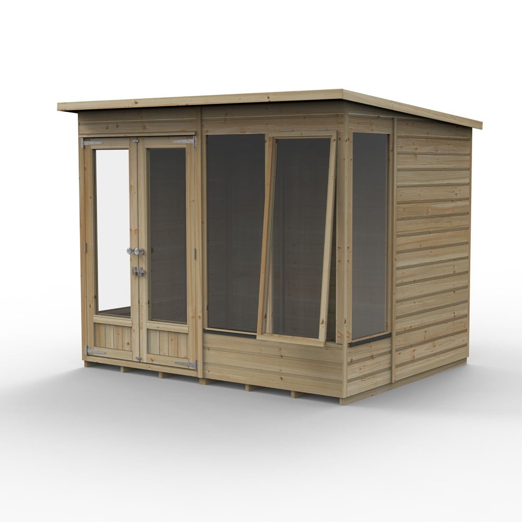 Forest Beckwood Pent Summerhouse 8×6 – Double Door – 4 Windows – 1 Side Opening - JJ Building Materials