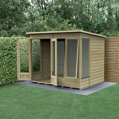 Forest Beckwood Pent Summerhouse 8×6 – Double Door – 4 Windows – 1 Side Opening - JJ Building Materials