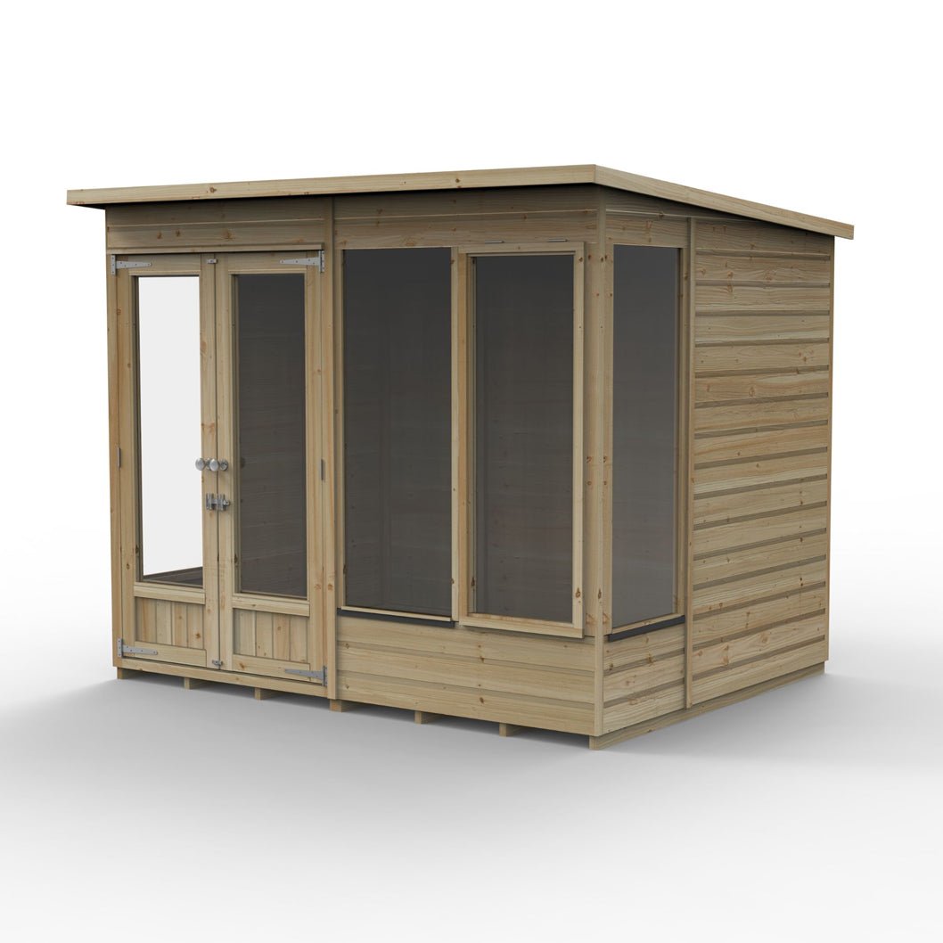 Forest Beckwood Pent Summerhouse 8×6 – Double Door – 4 Windows – 1 Side Opening - JJ Building Materials
