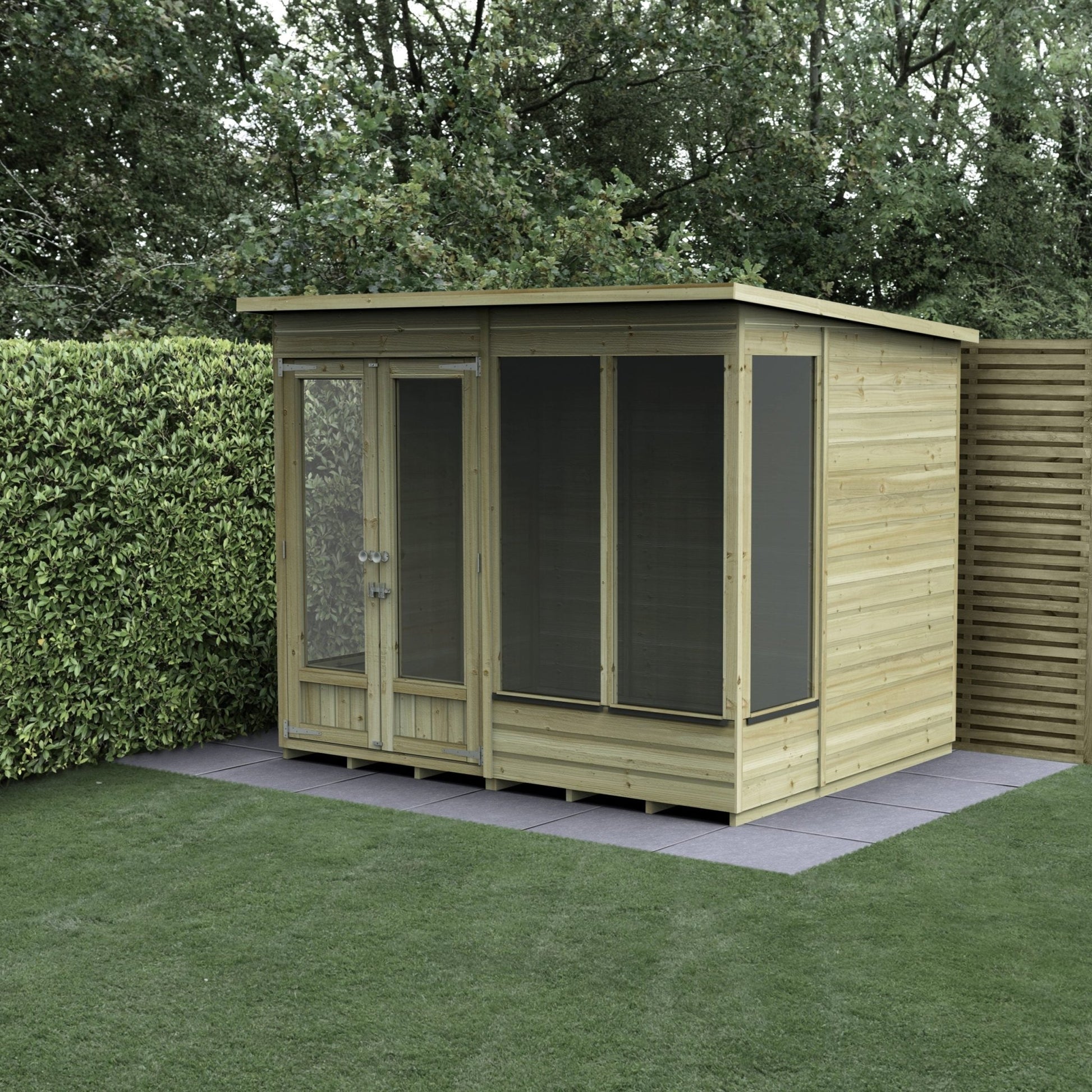 Forest Beckwood Pent Summerhouse 8×6 – Double Door – 4 Windows - JJ Building Materials