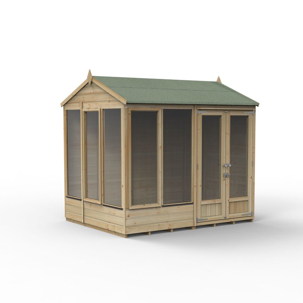 Forest - Beckwood Reverse Apex Summerhouse 8×6 – Double Door – 5 Windows – 2 Opening - JJ Building Materials