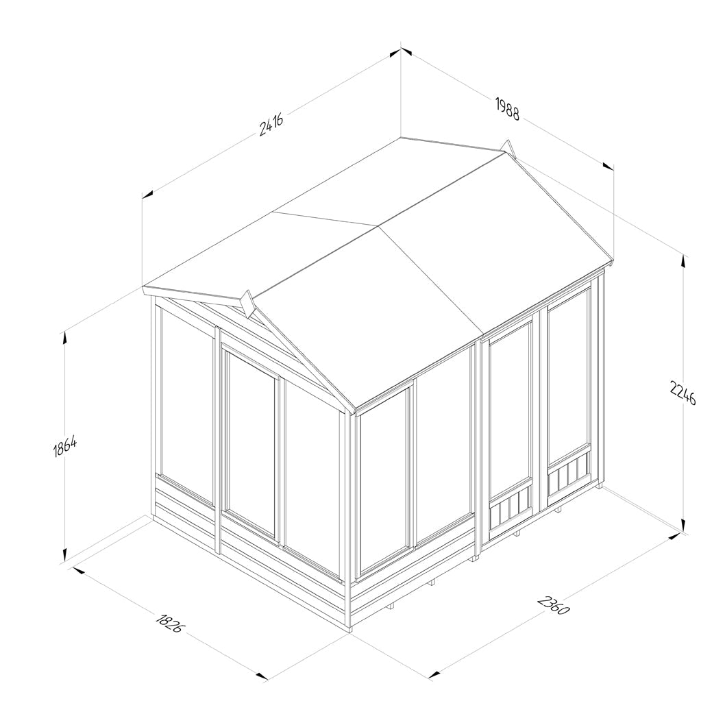 Forest - Beckwood Reverse Apex Summerhouse 8×6 – Double Door – 5 Windows – 2 Opening - JJ Building Materials