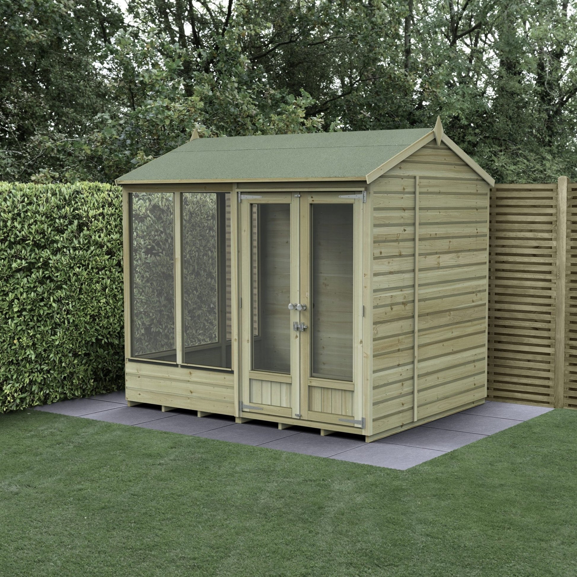 Forest Beckwood Reverse Apex Summerhouse 8×6 – Double Door – 5 Windows - JJ Building Materials