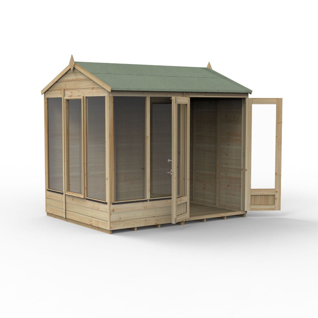 Forest Beckwood Reverse Apex Summerhouse 8x6 - Double Door - 5 Windows - 1 Opening - JJ Building Materials