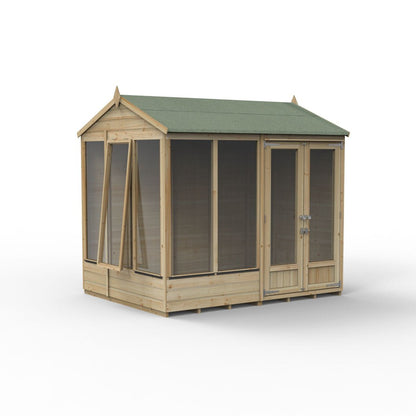 Forest Beckwood Reverse Apex Summerhouse 8x6 - Double Door - 5 Windows - 1 Opening - JJ Building Materials