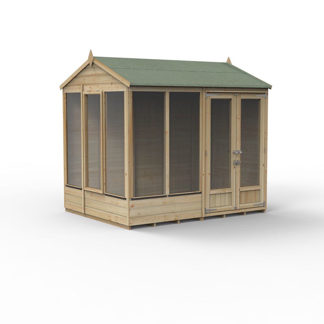 Forest Beckwood Reverse Apex Summerhouse 8x6 - Double Door - 5 Windows - 1 Opening - JJ Building Materials