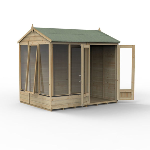 Forest Beckwood Reverse Apex Summerhouse 8x6 - Double Door - 5 Windows - 1 Opening - JJ Building Materials
