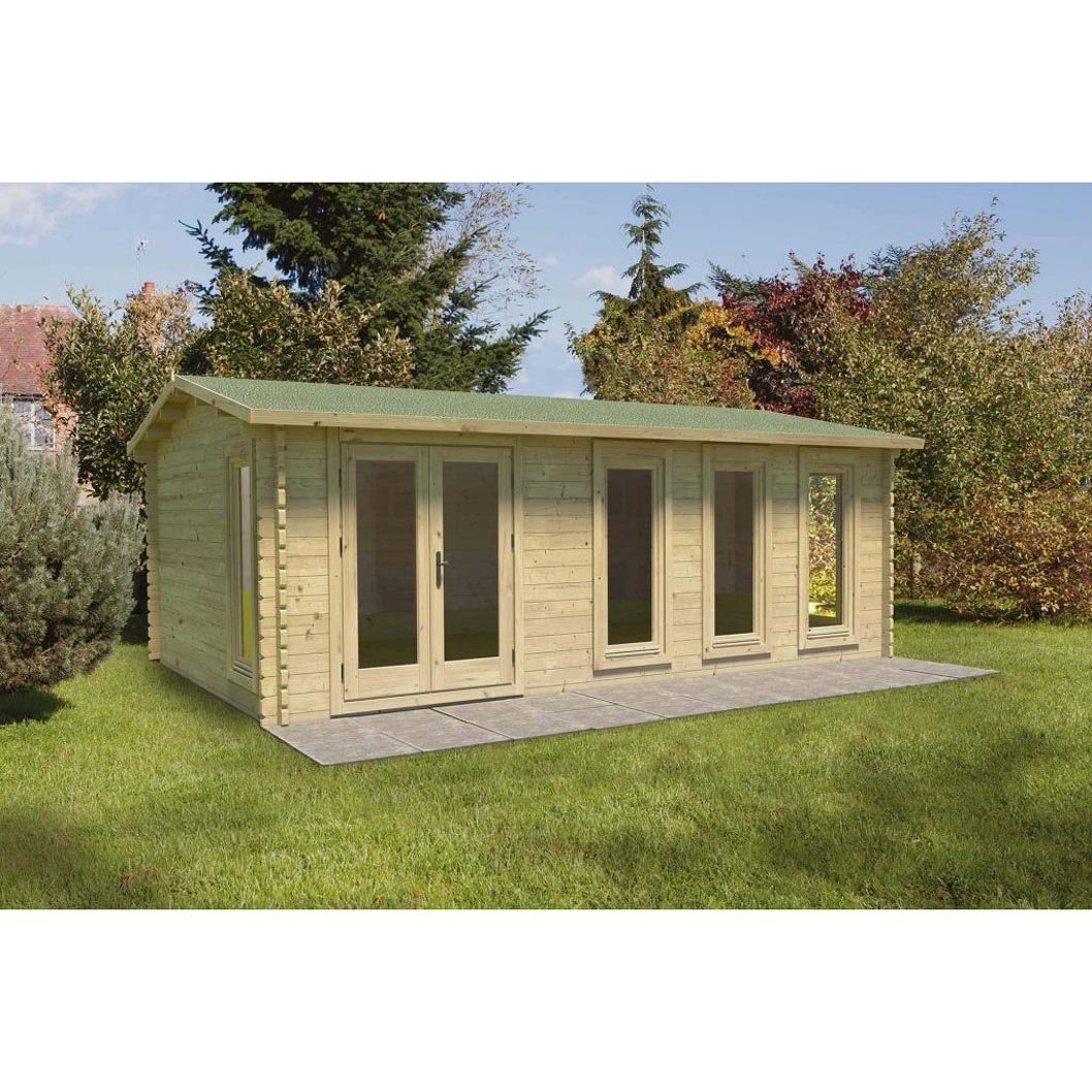 Forest Blakedown 6.0m x 4.0m Log Cabin - Apex Roof, Double Glazed with Polyester Felt - JJ Building Materials