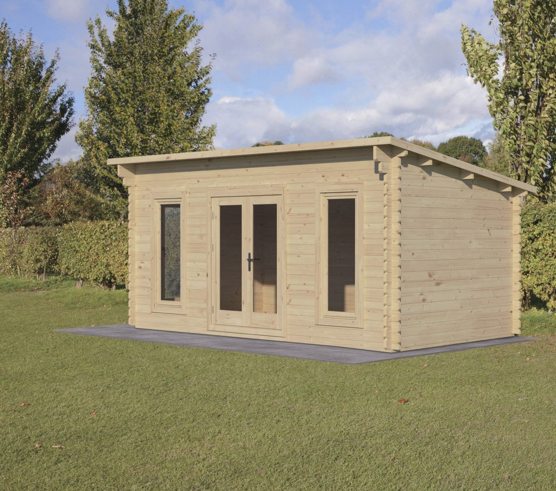 Forest Elmley 5.0m x 3.0m Log Cabin - Pent Roof, Double Glazed with Polyester Felt - JJ Building Materials