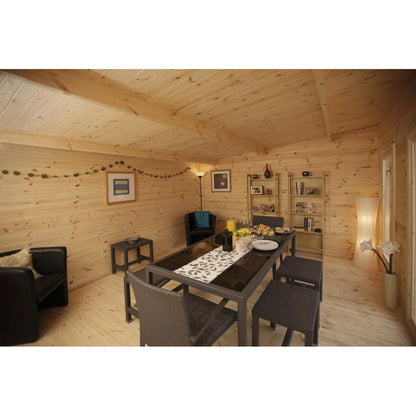 Forest Mendip 5.0m x 4.0m Log Cabin - Pent Roof, Double Glazed, with Polyester Felt - JJ Building Materials