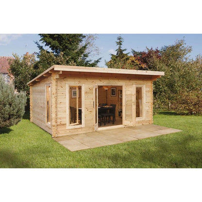 Forest Mendip 5.0m x 4.0m Log Cabin - Pent Roof, Double Glazed, with Polyester Felt - JJ Building Materials