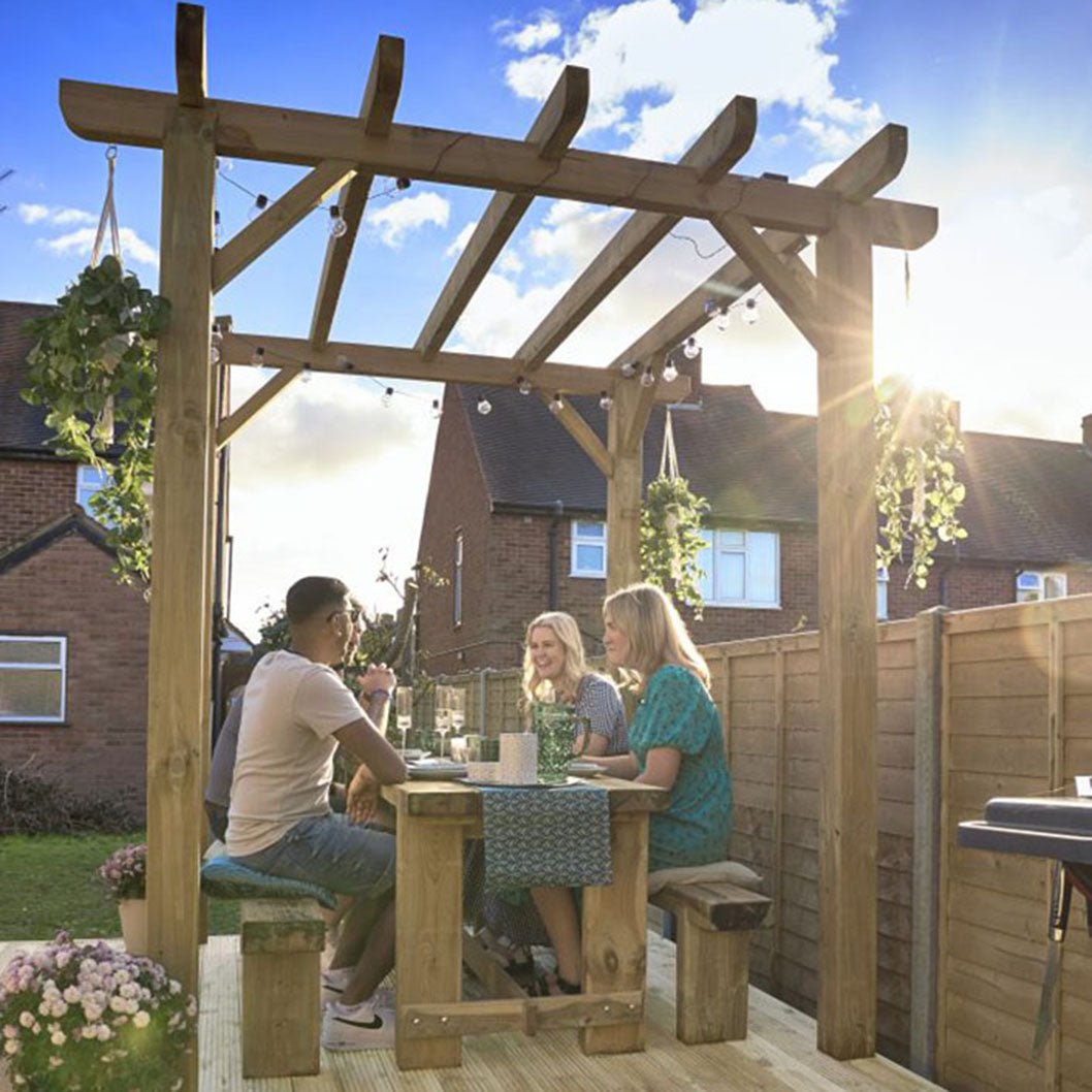 Forest Refectory Table and Sleeper Bench Set - 1.8m - JJ Building Materials