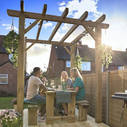 Forest Refectory Table and Sleeper Bench Set - 1.8m - JJ Building Materials
