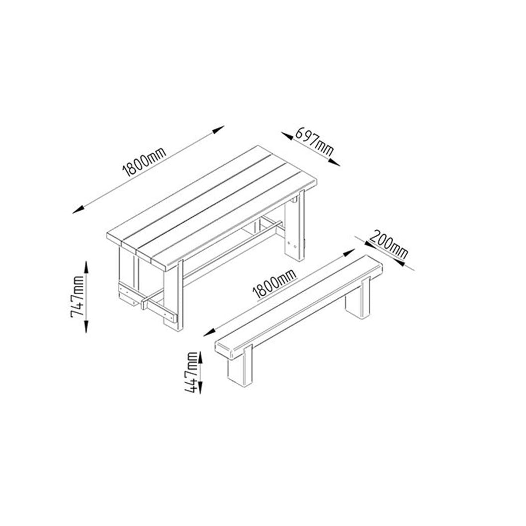Forest Refectory Table and Sleeper Bench Set - 1.8m - JJ Building Materials