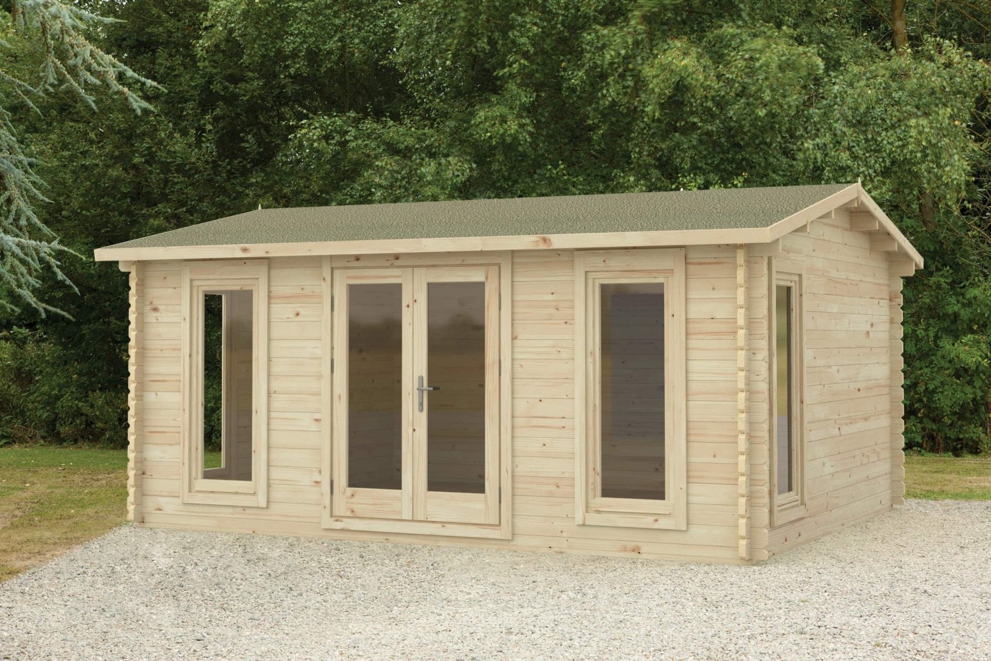 Forest Rushock 5.0m x 4.0m Log Cabin - Apex Roof, Double Glazed with Polyester Felt - JJ Building Materials