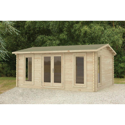 Forest Rushock 5.0m x 4.0m Log Cabin - Apex Roof, Double Glazed with Polyester Felt - JJ Building Materials