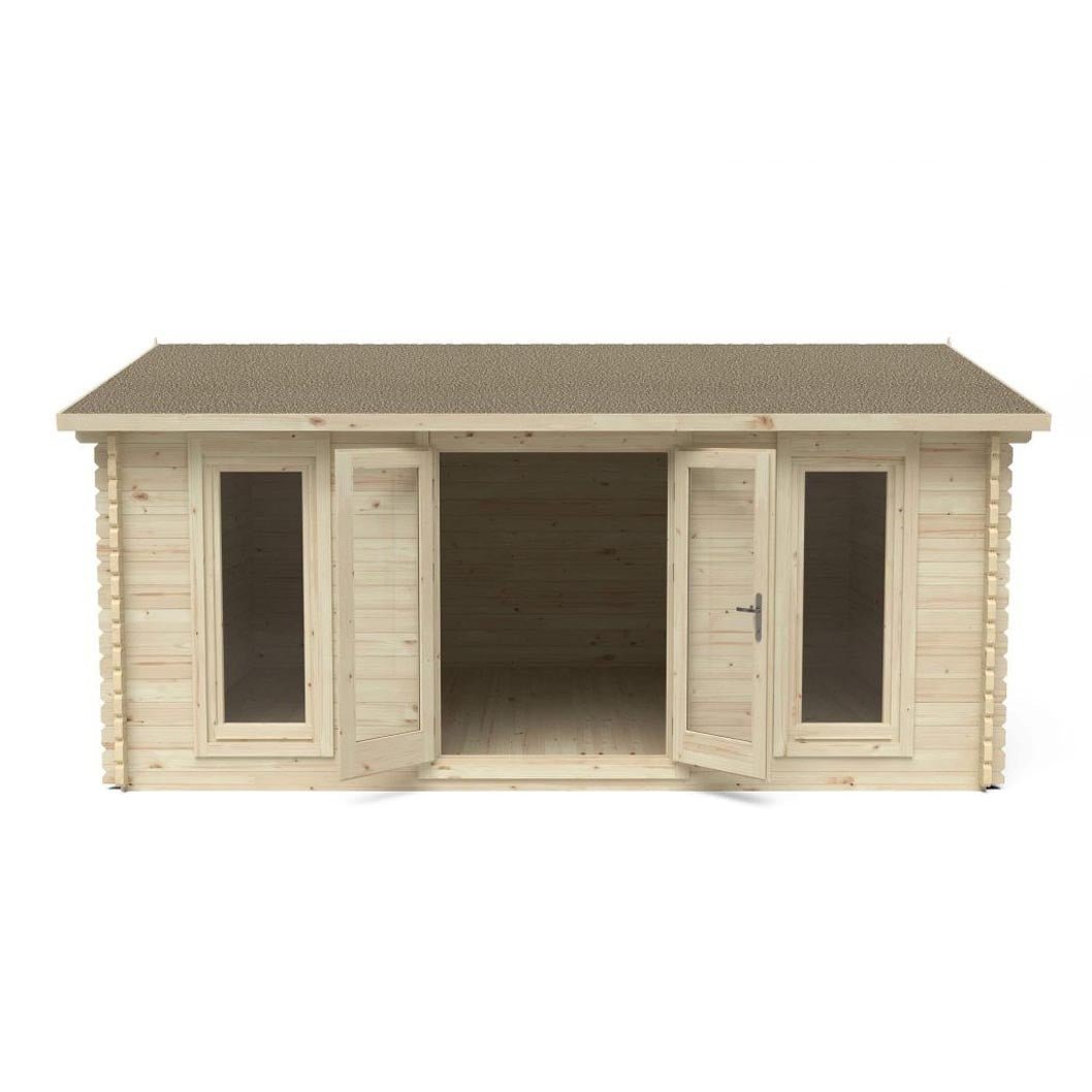Forest Rushock 5.0m x 4.0m Log Cabin - Apex Roof, Double Glazed with Polyester Felt - JJ Building Materials