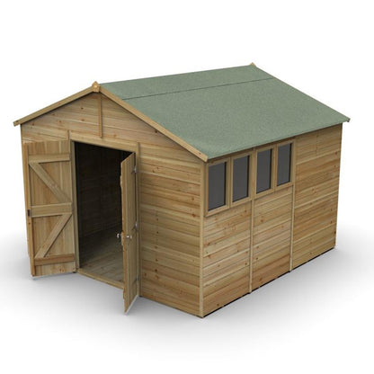 Forest Timberdale 10x10 Apex Shed - Double Door - 4 Windows - 1 Opening - JJ Building Materials