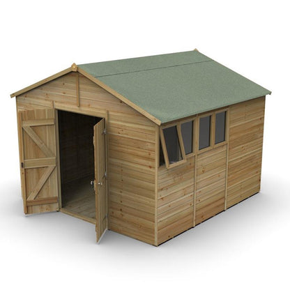 Forest Timberdale 10x10 Apex Shed - Double Door - 4 Windows - 1 Opening - JJ Building Materials
