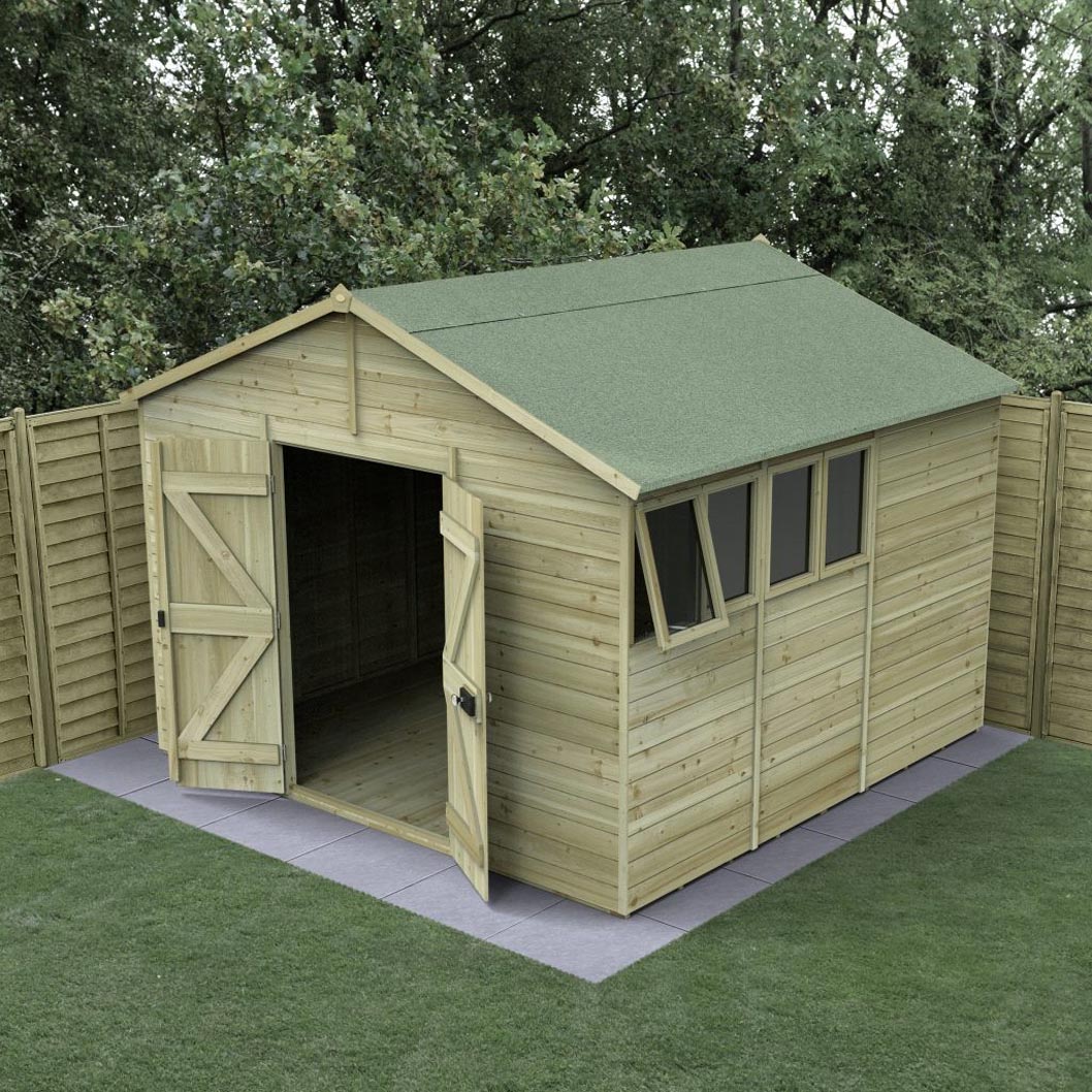 Forest Timberdale 10x10 Apex Shed - Double Door - 4 Windows - 1 Opening - JJ Building Materials