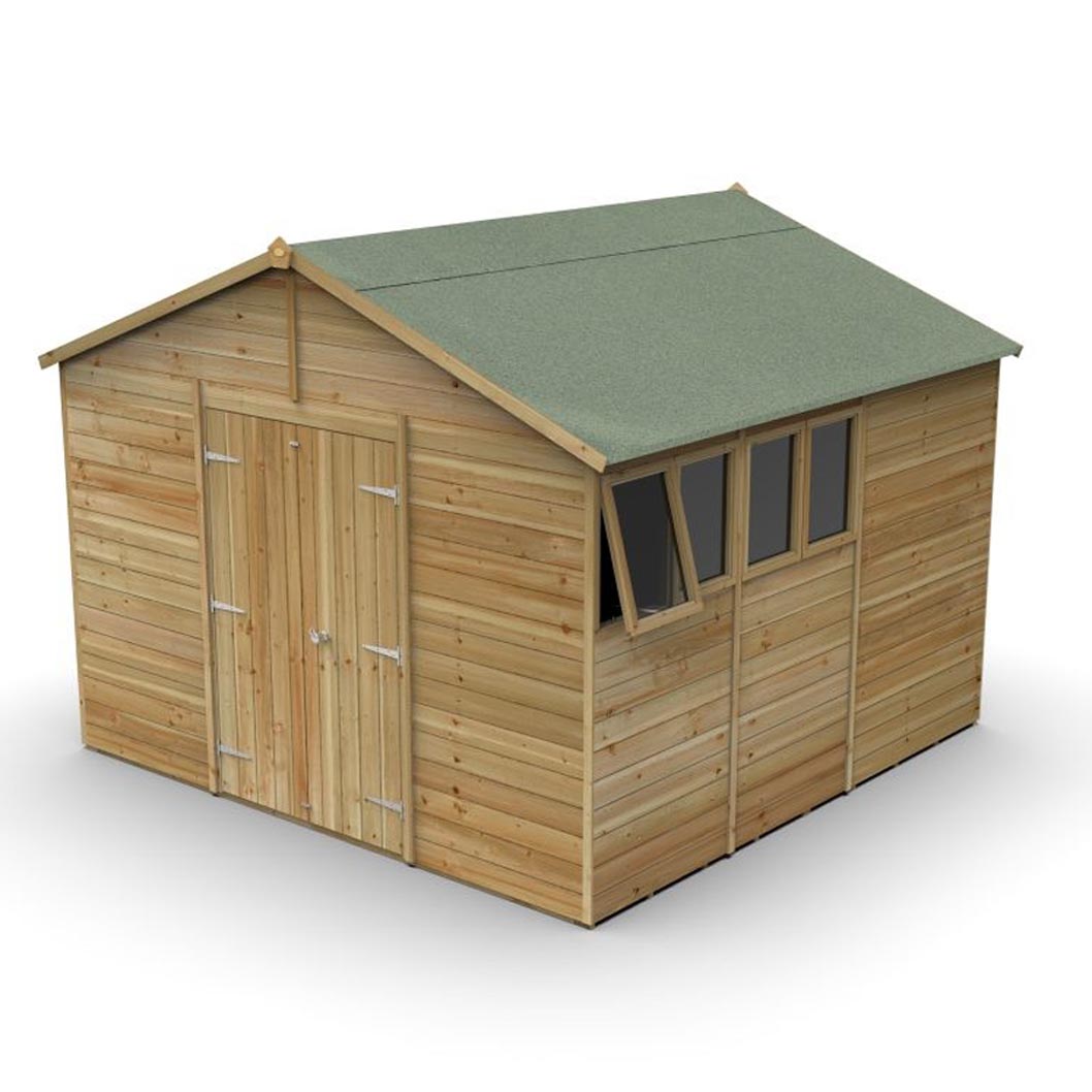 Forest Timberdale 10x10 Apex Shed - Double Door - 4 Windows - 1 Opening - JJ Building Materials