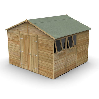 Forest Timberdale 10x10 Apex Shed - Double Door - 4 Windows - 2 Opening - JJ Building Materials