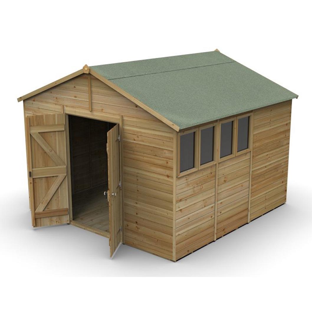 Forest Timberdale 10x10 Apex Shed - Double Door - 4 Windows - 2 Opening - JJ Building Materials
