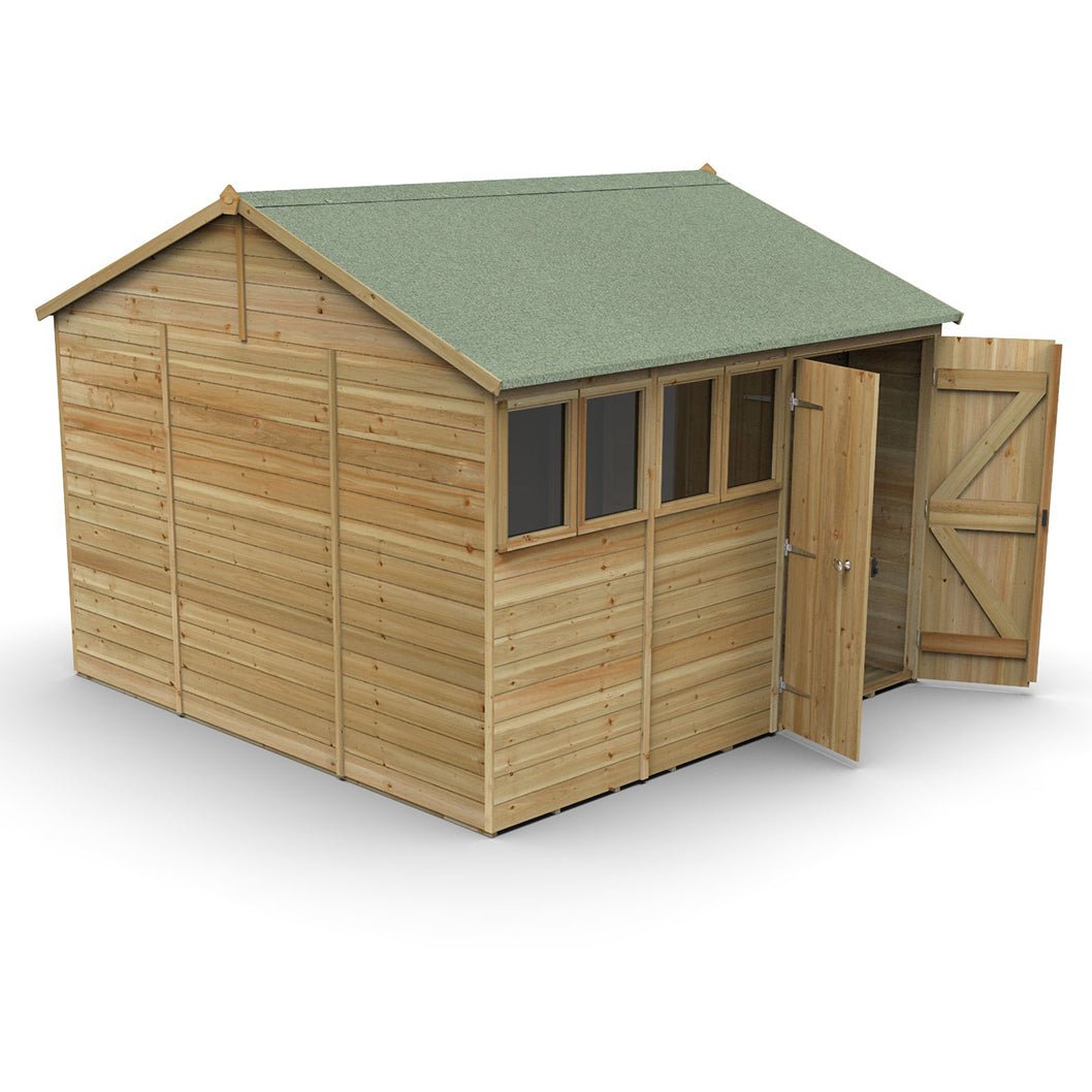 Forest Timberdale 10x10 Reverse Apex Shed - Double Door - 4 Window - 1 Opening - JJ Building Materials