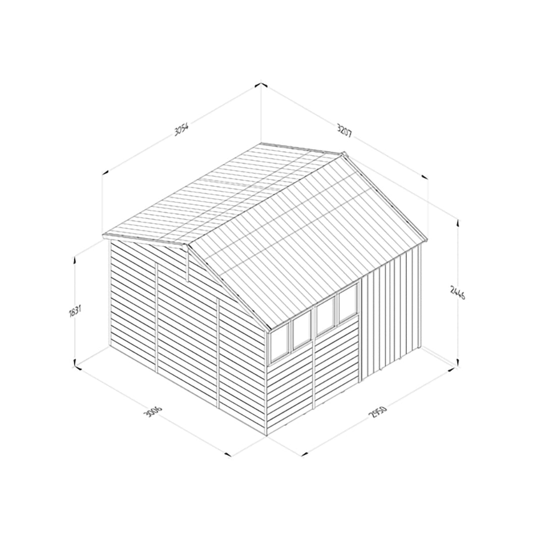 Forest Timberdale 10x10 Reverse Apex Shed - Double Door - 4 Window - 2 Opening - JJ Building Materials