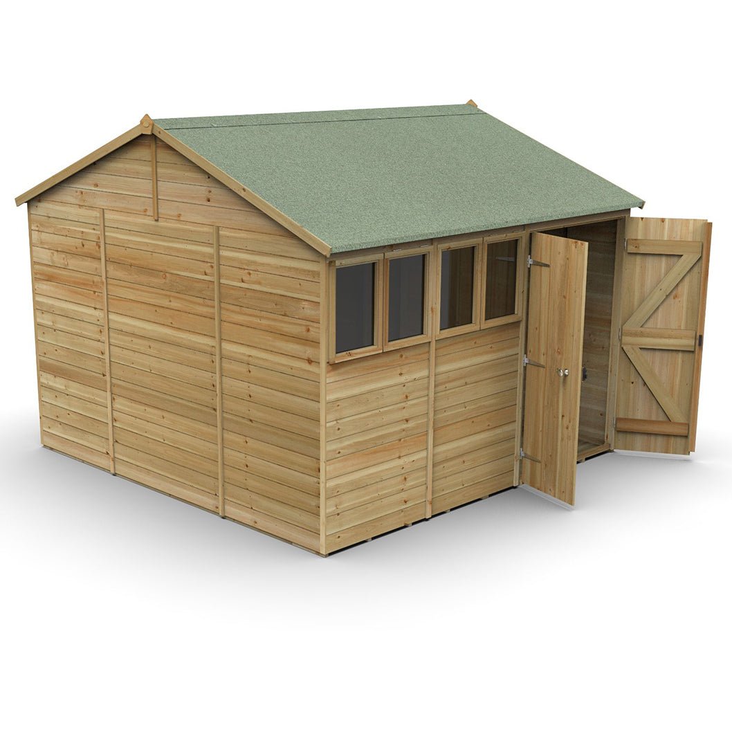 Forest Timberdale 10x10 Reverse Apex Shed - Double Door - 4 Window - 2 Opening - JJ Building Materials