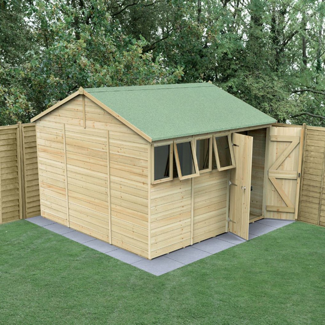 Forest Timberdale 10x10 Reverse Apex Shed - Double Door - 4 Window - 2 Opening - JJ Building Materials