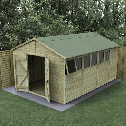 Forest Timberdale 10x15 Apex Shed - Double Door - 6 Windows - 1 Opening - JJ Building Materials