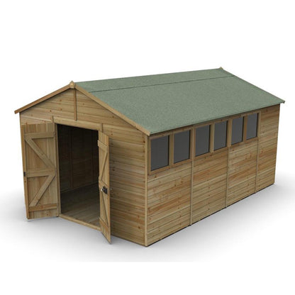 Forest Timberdale 10x15 Apex Shed - Double Door - 6 Windows - 1 Opening - JJ Building Materials