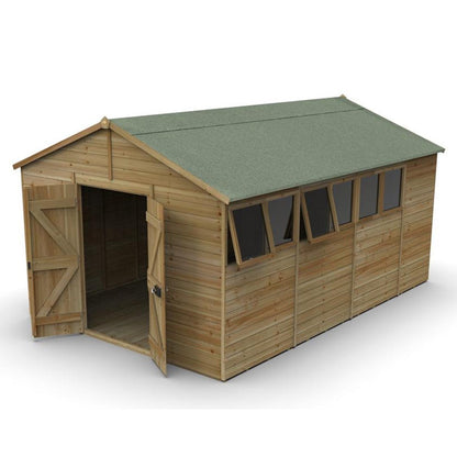 Forest Timberdale 10x15 Apex Shed - Double Door - 6 Windows - 2 Opening - JJ Building Materials
