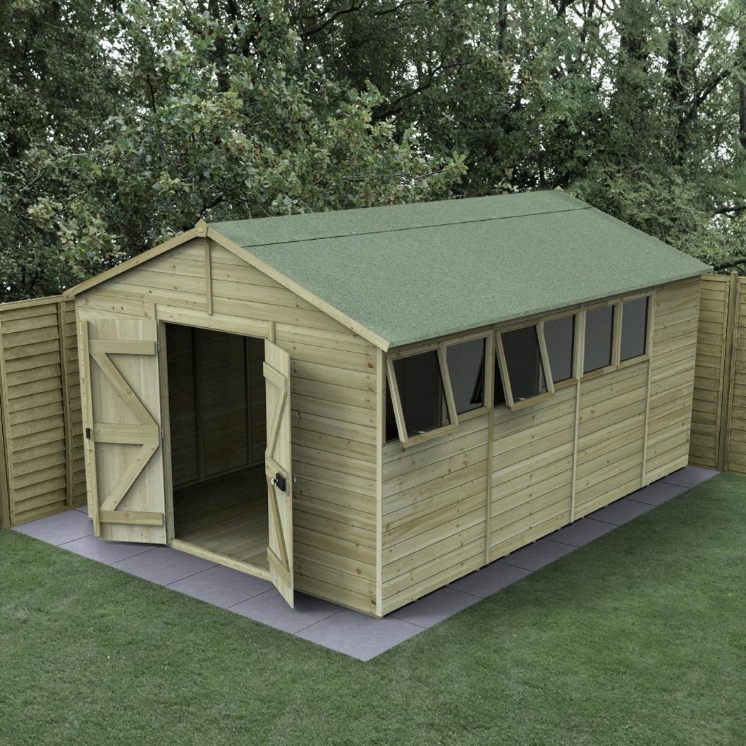 Forest Timberdale 10x15 Apex Shed - Double Door - 6 Windows - 2 Opening - JJ Building Materials