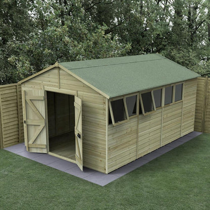 Forest Timberdale 10x15 Apex Shed - Double Door - 6 Windows - 2 Opening - JJ Building Materials