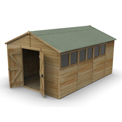 Forest Timberdale 10x15 Apex Shed - Double Door - 6 Windows - 2 Opening - JJ Building Materials