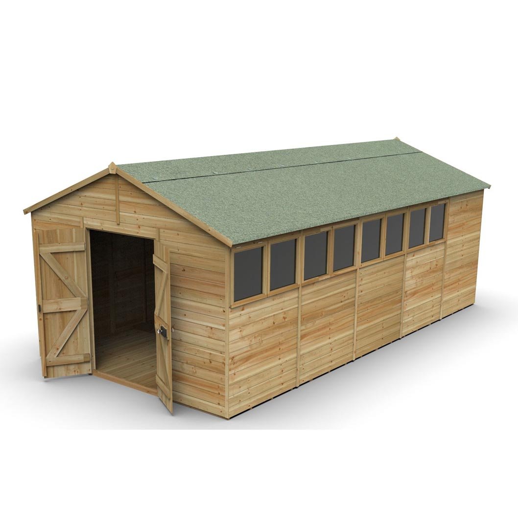 Forest Timberdale 10x20 Apex Shed - Double Door - 8 Windows - 1 Opening - JJ Building Materials